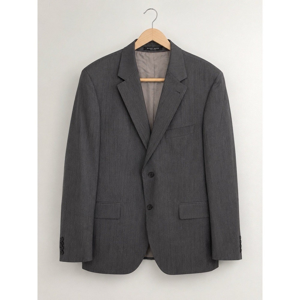 Vintage Hugo Boss Mens Super 100 Grey Micro Stripe Two Button Wool Blazer 48R